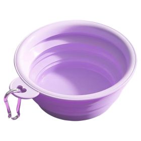 Macaron Color Portable Foldable Travel Bowl for Cats Dogs Lightweight Space-Saving Pet Feeding Drinking Outdoor Use 350ml (Color: purple)
