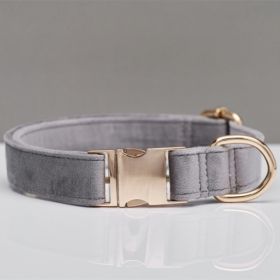 Multiple Colour Velvet Personalise Dog Collar Leash Set With Bow (Option: Grey-M)
